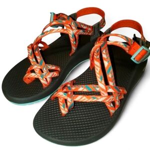 CHACO ZX/2 Classic Tunnel Tango Orange/Turquoise Strappy Buckle Vibram Sandals 9